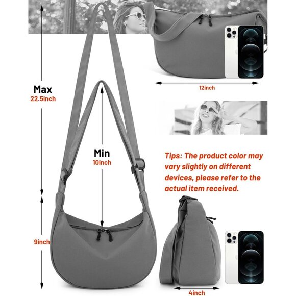 Women Grey Imported Polyester Crossbody Lightweight Crescent Trendy Sling Bag - Picture 3 of 8